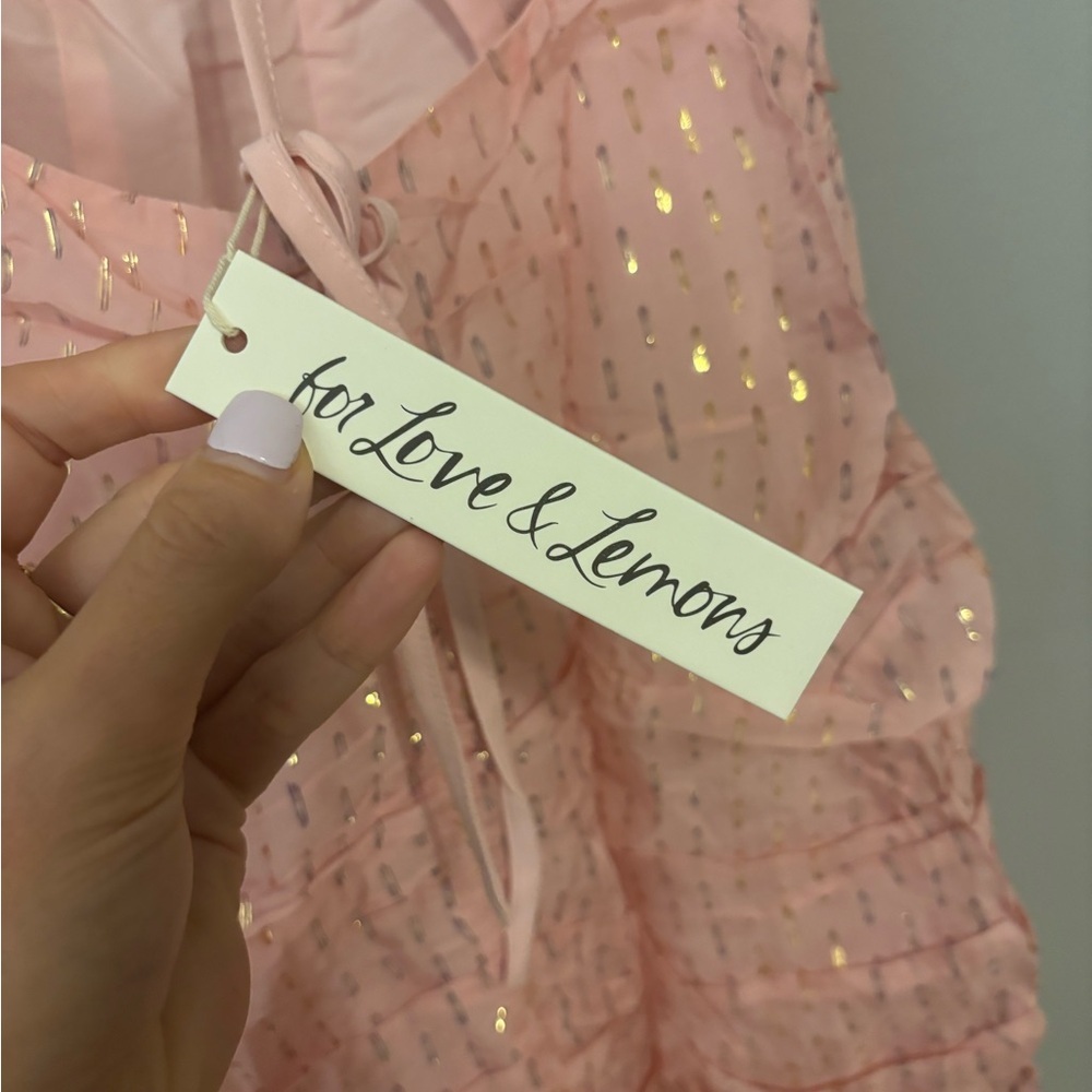 For Love And Lemons Chantal Ruffle Mini Dress in Pink and Gold Size Medium NWT - Picture 5 of 7